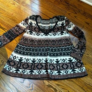 Free People V neck angora blend Aztec pattern so so soft swing sweater